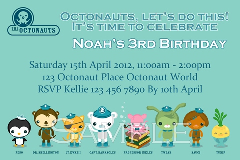 Octonauts personalised photo birthday party invitations