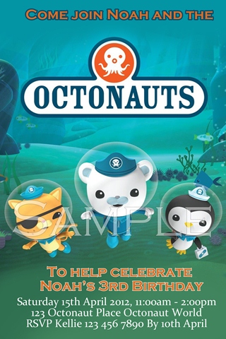 Octonauts personalised photo birthday party invitations