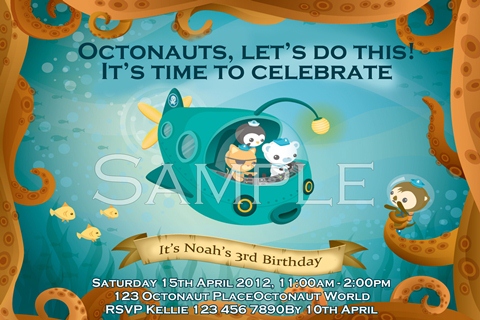 Octonauts personalised photo birthday party invitations