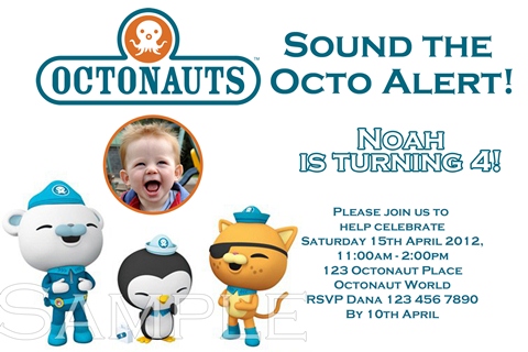 Octonauts personalised photo birthday party invitations