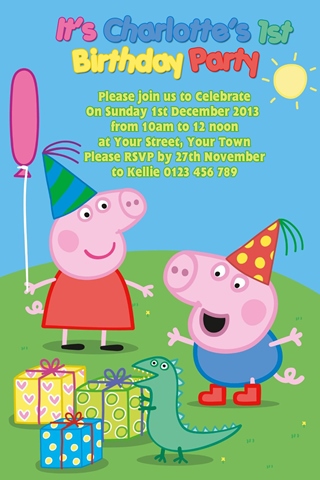 Peppa Pig George mr dinosaur birthday party invitations