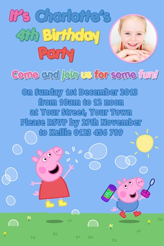 Peppa Pig and george bubble birthday invitation