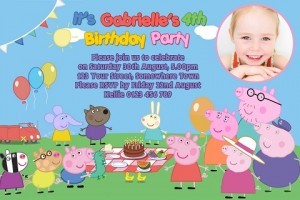 boys girls picnic Peppa Pig birthday party personalised invitations