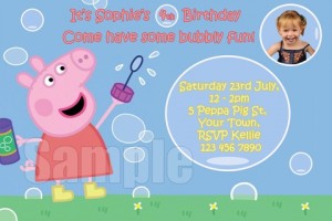 Peppa Pig bubble personalised photo birthday party invitations
