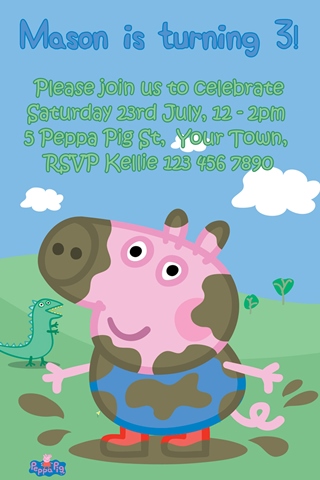 Peppa Pig george mud boys birthday party invitations