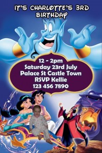 Princess Jasmine personalised birthday party invitations