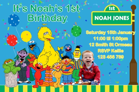 Sesame Street personalised photo birthday party invitation