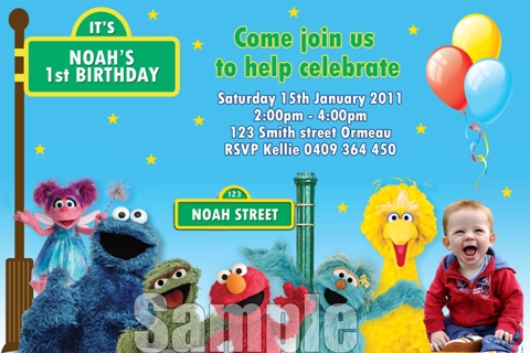 Sesame Street personalised photo birthday party invitation