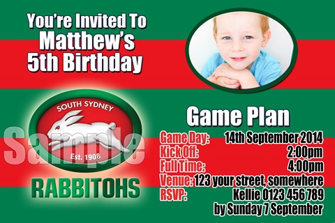 red green South Sydney Rabittohs NRL invitation