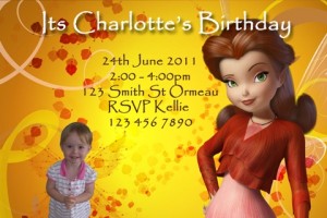 Tinkerbell personalised photo birthday party invitations