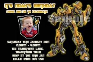 Transformers bumble bee personalised photo birthday party invitations