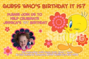 Tweety Bird personalised photo birthday party invitations