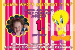 Tweety Bird personalised photo birthday party invitations