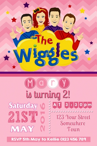 girls Wiggles birthday party invitation