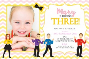 girls Wiggles birthday party invitation pink and yellow