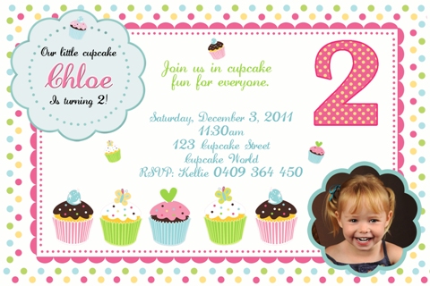 sweet treats cupcake personalised photo birthday party invitations