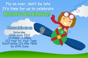Pilot in airplane aeroplane birthday party invitation invite
