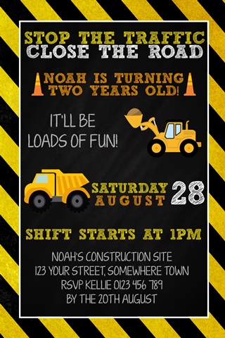 Boys construction birthday party invite