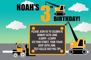 Crane and Forklift birthday party invitation