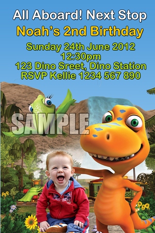 Dinosaur Train personalised birthday party photo invitations