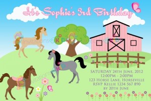 girls Personalised horse riding and pony birthday party invitations