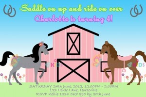 girls Personalised horse and pony stable birthday party invitations