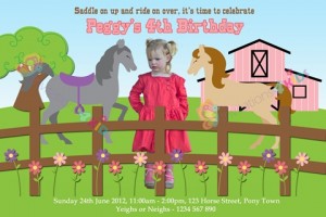 girls Personalised horse and pony birthday party invitations