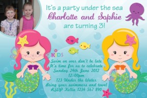 Twin girls Mermaid and under the sea personalised birthday party invitation