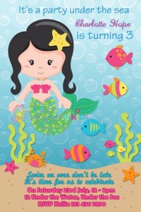 girls Mermaid and under the sea personalised birthday party invitation