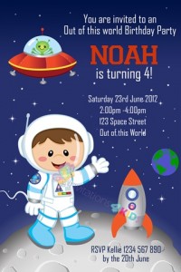 boys Personalised space rocket martian moonand astronaut birthday party invitations