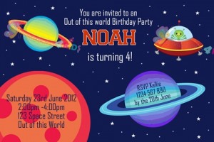 boys Personalised space planets martian and astronaut birthday party invitations