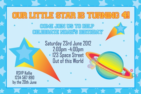 Personalised space and astronaut birthday party invitations