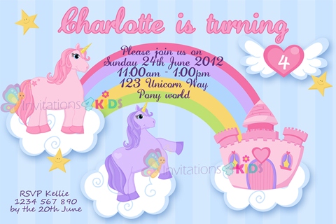 Personalised Unicorn birthday party invitations