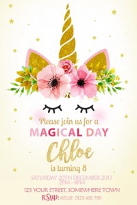 Unicorn magical floral rainbow girls birthday party invitation