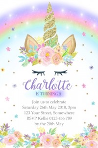 Unicorn magical floral rainbow girls birthday party invitation