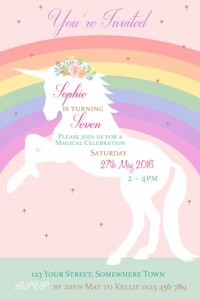 girls birthday rainbow unicorn party invitation and invite