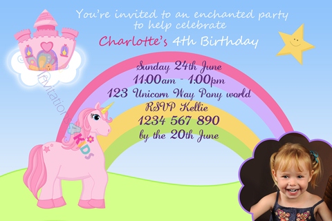 Personalised Unicorn birthday party invitations
