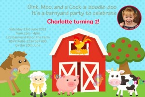 farmyard and barnyard animals personalised birthday party invitations