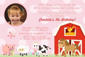girls pink Personalised farm animals birthday party invitation