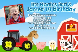 Farm Animals and Tractor birthday party invitation