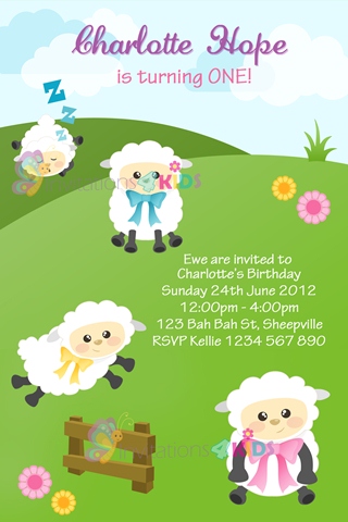 Personalised birthday party cute sheep invitations