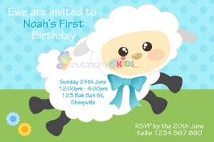 boys blue Personalised 1st first birthday party cute sheep invitations
