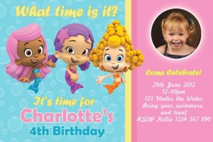 girls personalised bubble guppies birthday party invitations
