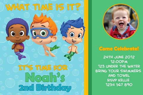 boys personalised bubble guppies birthday party invitations