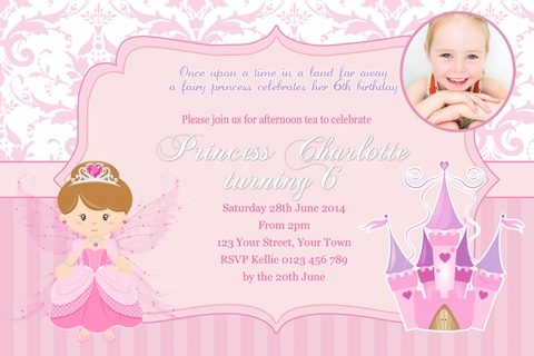 girls Fairy Princess castle birthday party invitation