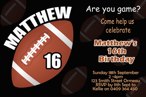 sports football birthday party invitation