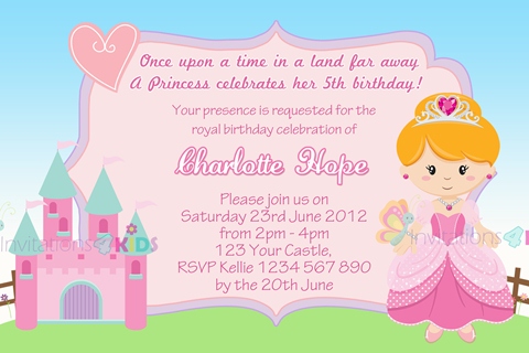 Princess personalised birthday party invitation