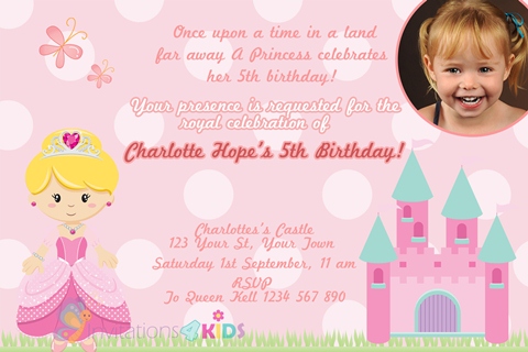 Princess personalised birthday party invitation