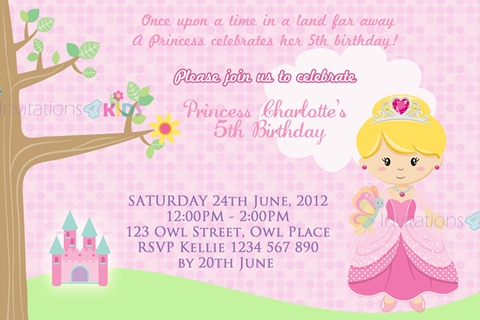 girls pink castle Princess personalised birthday party invitation