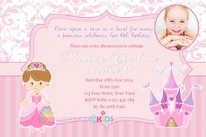 girls princess castle pink party invitations